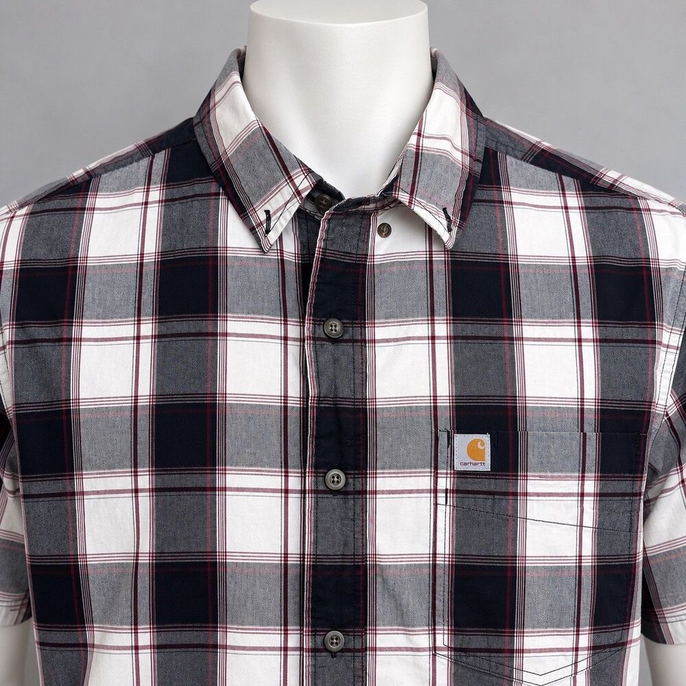Carhartt 103005 Mens Large Plaid Short Sleeve Button Down Shirt Relaxed Fit
